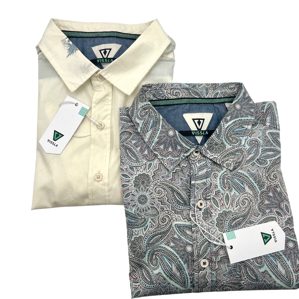Vissla Mens Short‎ Sleeve Button Up Shirt Parrot Paisley Floral NWT Bundle 0540